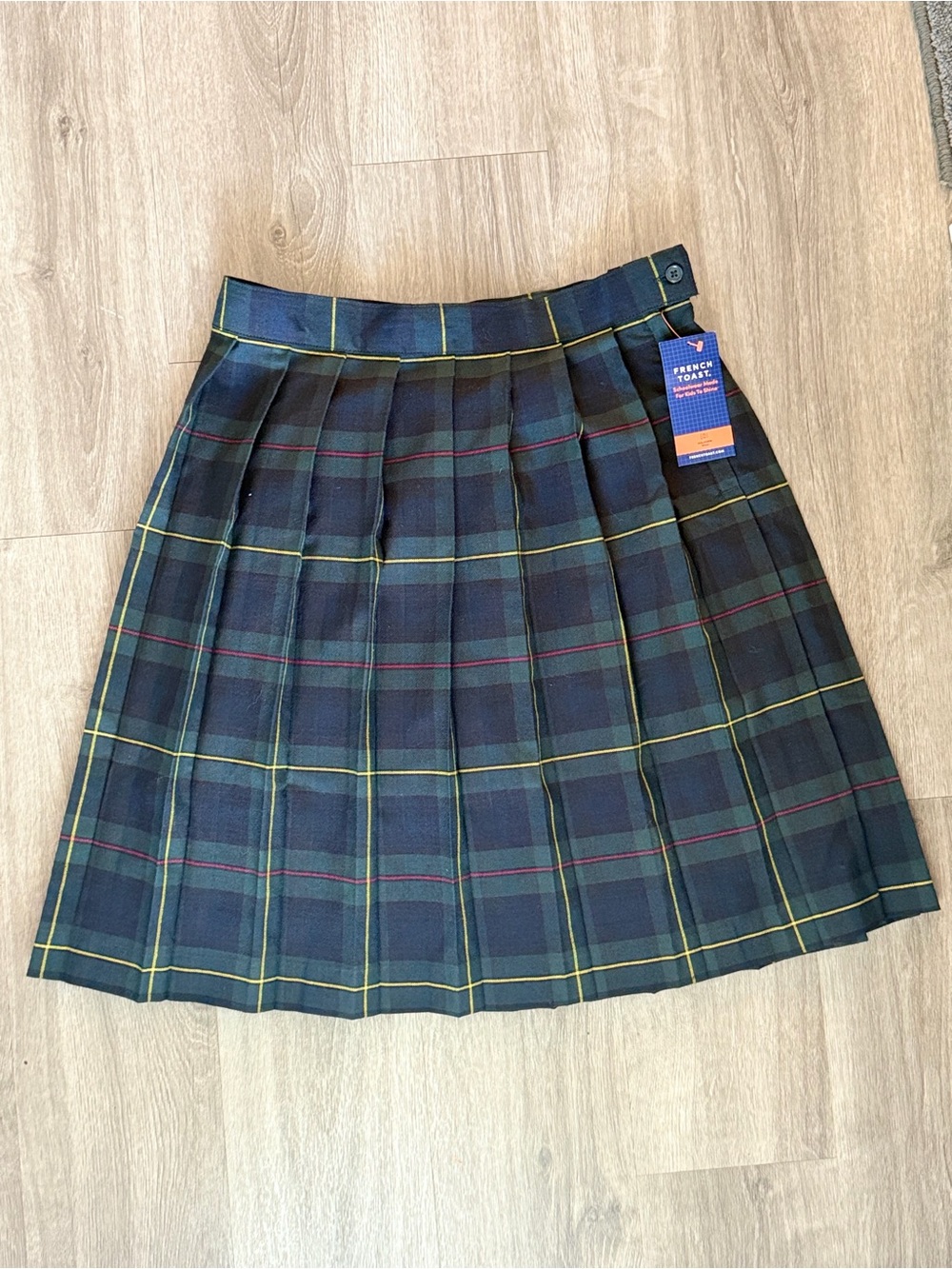 French Toast Navy Plaid Pleated School Skirt with Yellow Accents